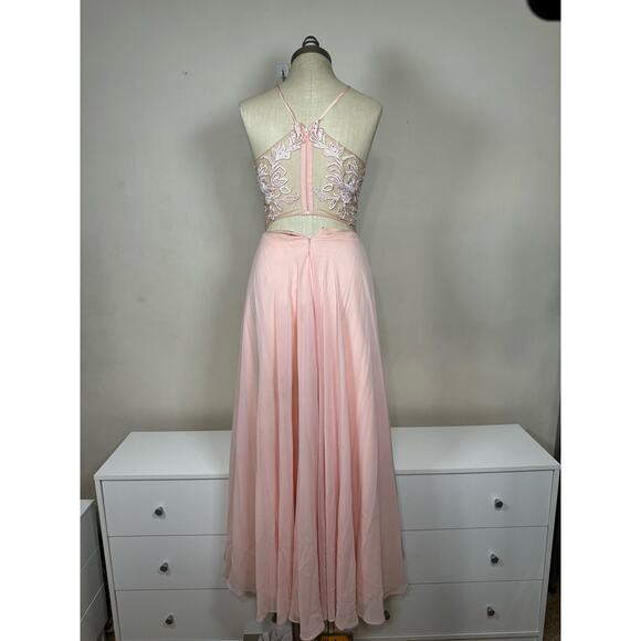 Dancing Queen 2369 Embroidered Sheer Halter Chiffon Dress - Size S Preowned - Picture 3 of 6